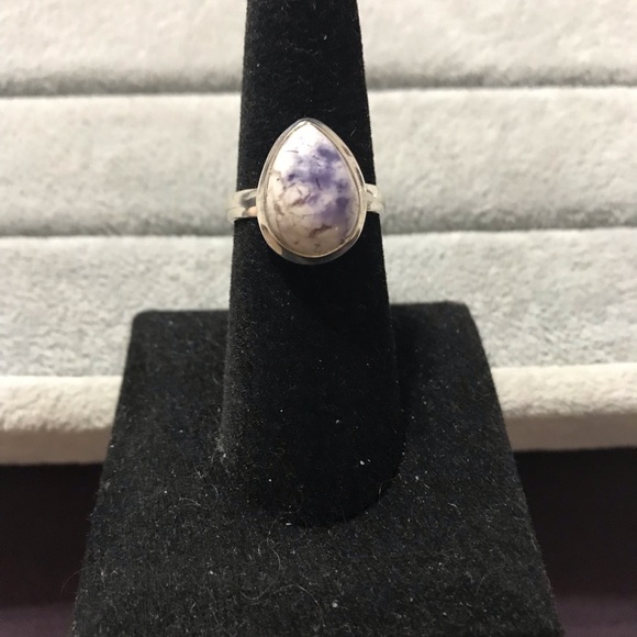 New Sterling Silver Purple Teardrop Morado Violet Flame Opal Ring Sz 7 Crystal - Picture 6 of 16